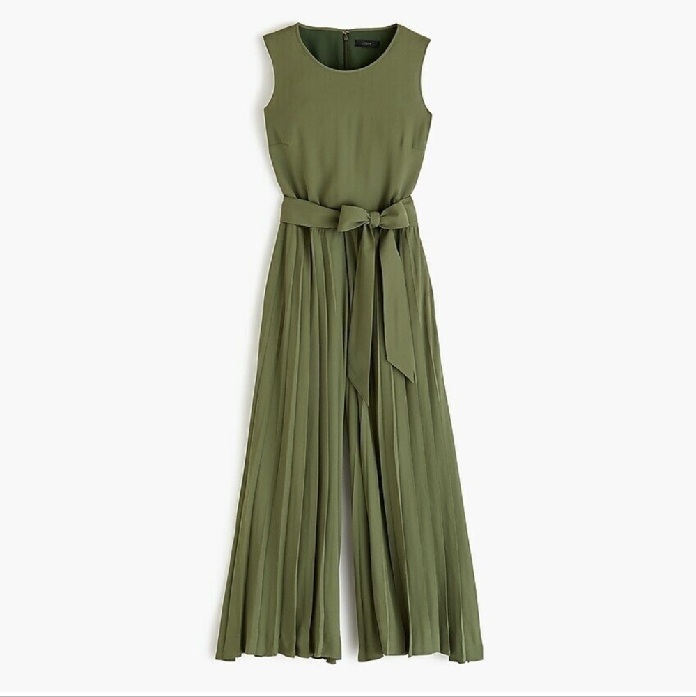 J Crew Dewberry Olive Wide-Leg Pleated Jumpsuit 6